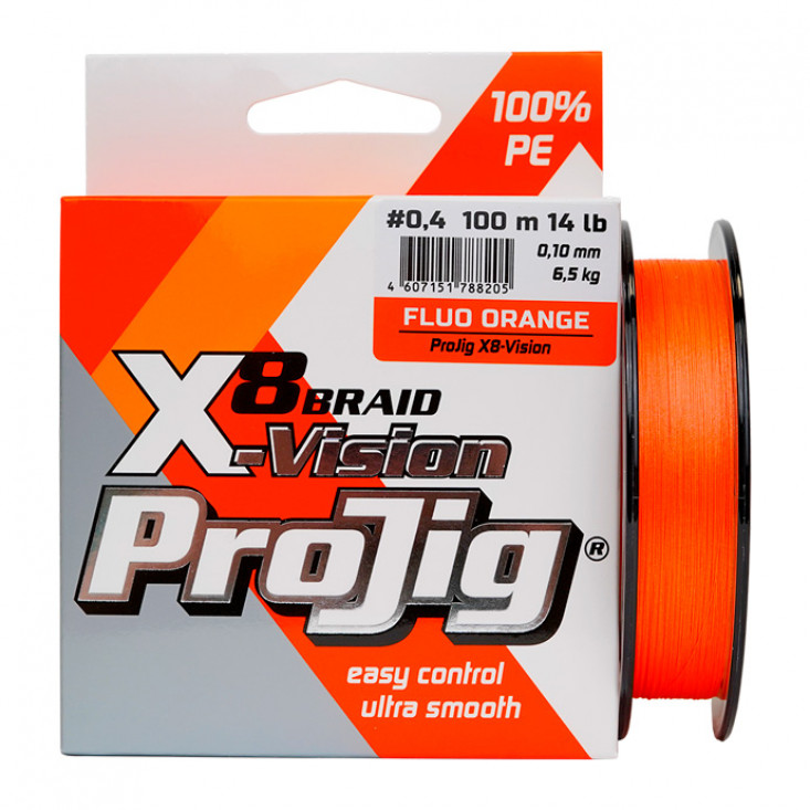 Шнур плетеный ProJig X-Vision, оранжевый (0,10 мм, 6,5 кг, 100 м)